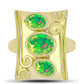 Anel de Prata com Banho de Ouro com Opala Verde do Etíope Lega Dembi  Contraste: Cabeca de Veado (800)