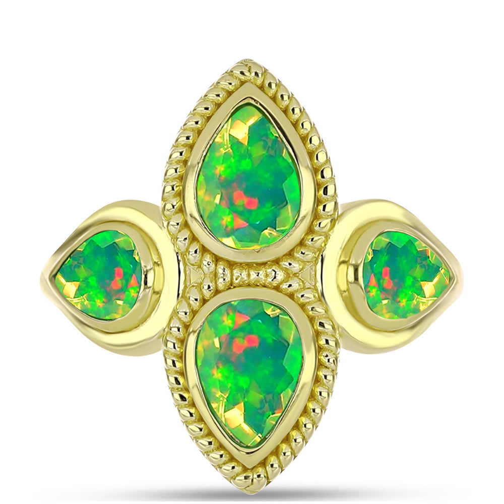 Anel de Prata com Banho de Ouro com Opala Verde do Etíope Lega Dembi  Contraste: Cabeca de Veado (800) 1 