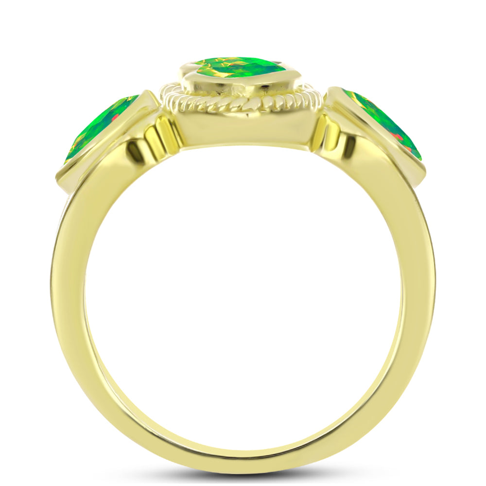 Anel de Prata com Banho de Ouro com Opala Verde do Etíope Lega Dembi  Contraste: Cabeca de Veado (800) 2 