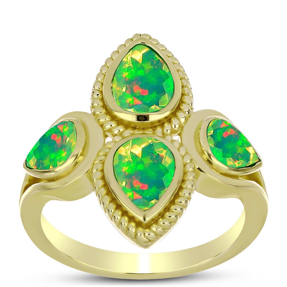 Anel de Prata com Banho de Ouro com Opala Verde do Etíope Lega Dembi  Contraste: Cabeca de Veado (800) 3 