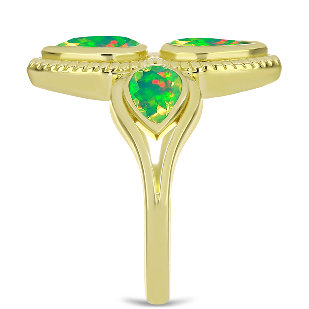 Anel de Prata com Banho de Ouro com Opala Verde do Etíope Lega Dembi  Contraste: Cabeca de Veado (800) 4 