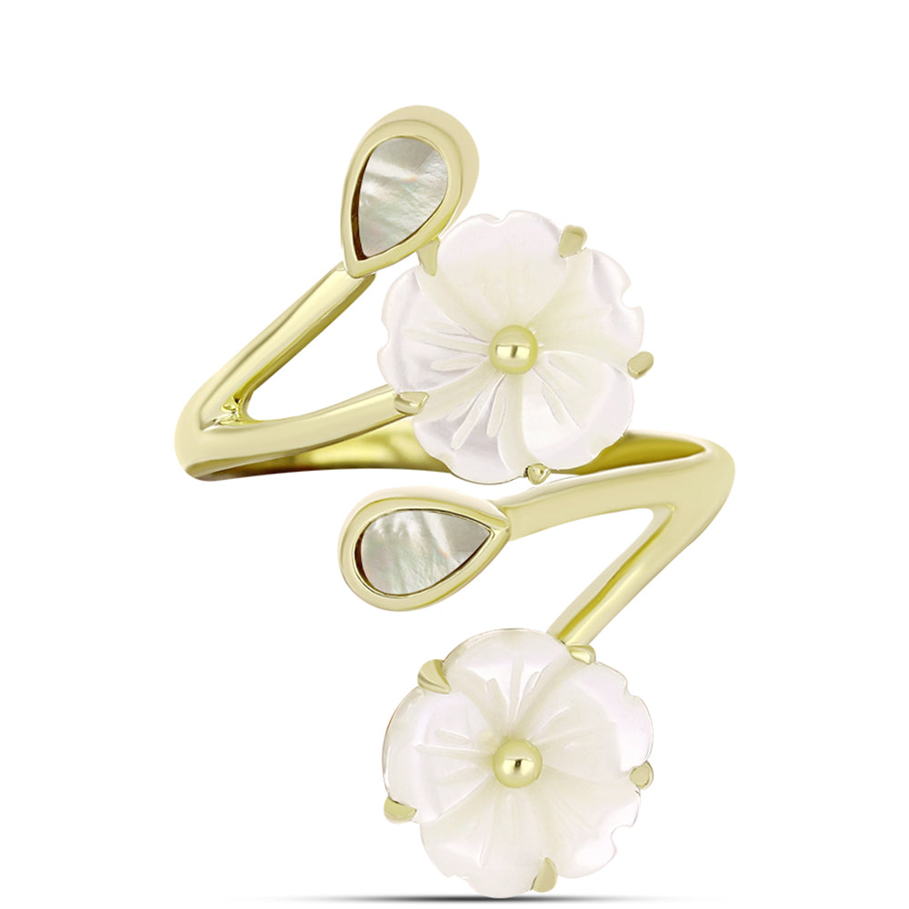 Anel de Prata com Banho de Ouro com Mãe de Pérola  Contraste: Cabeca de Veado (800) 1 