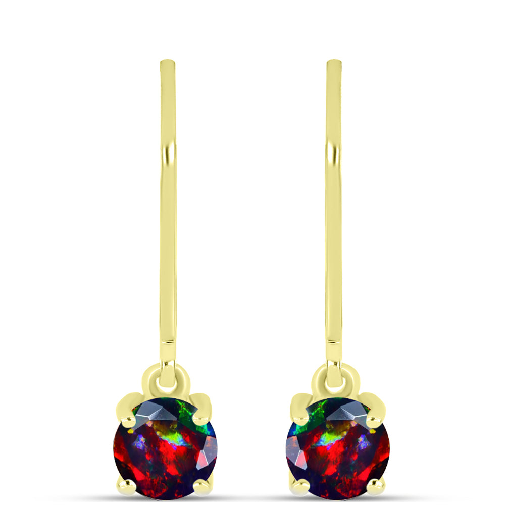 Conjunto de Prata com Banho de Ouro com Opala Verde do Etíope Lega Dembi e Opala Preta de Lega Dembi da Etiópia ( Brincos )  Contraste: Cabeca de Veado (800)