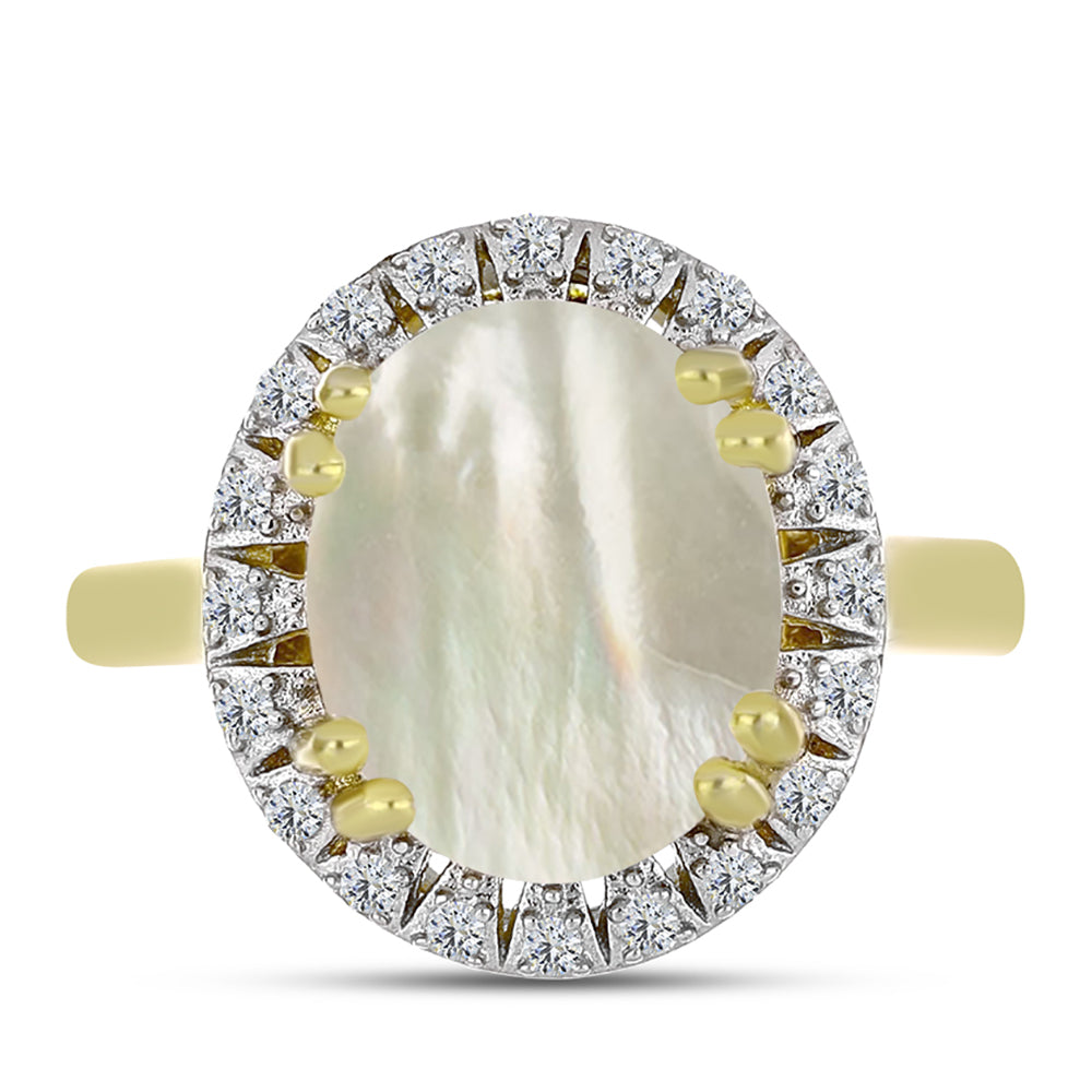 Anel de Prata com Banho de Ouro com Mãe de Pérola e Topázio Branco  Contraste: Cabeca de Veado (800) 1 