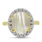 Anel de Prata com Banho de Ouro com Mãe de Pérola e Topázio Branco  Contraste: Cabeca de Veado (800)