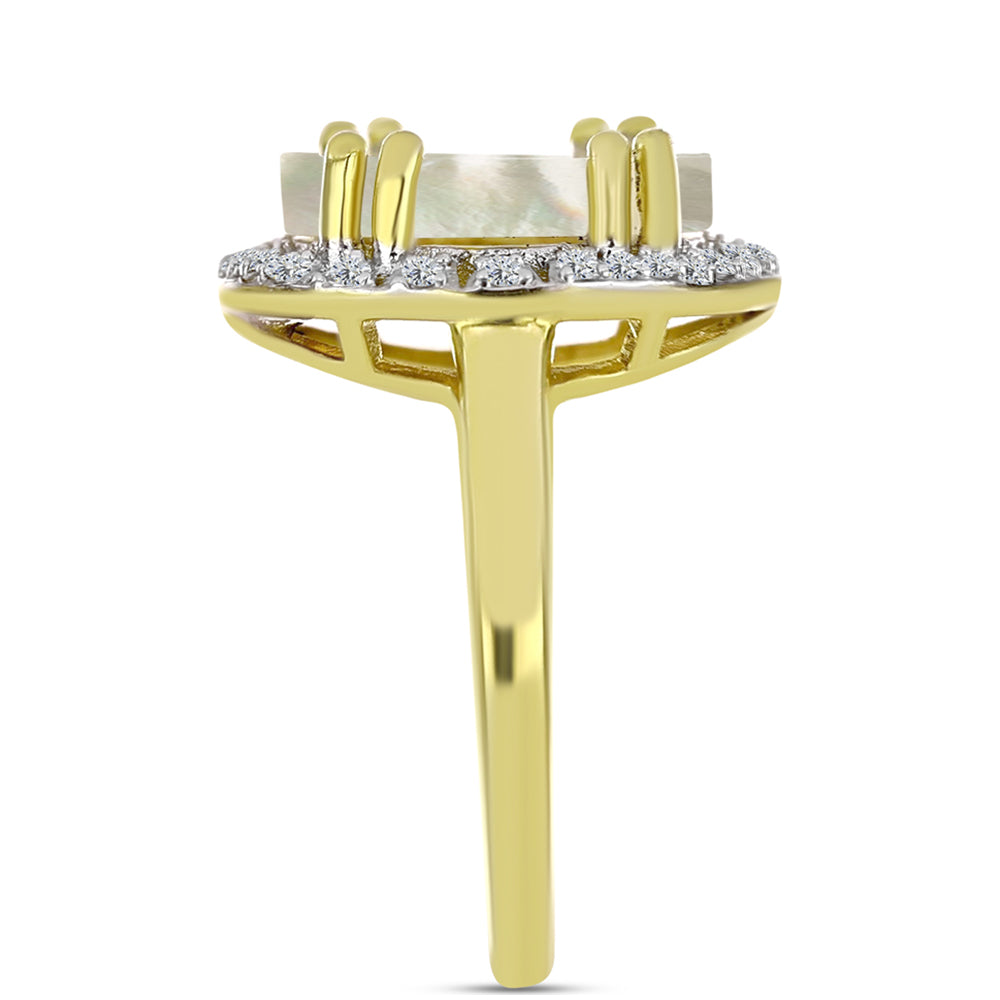 Anel de Prata com Banho de Ouro com Mãe de Pérola e Topázio Branco  Contraste: Cabeca de Veado (800) 4 
