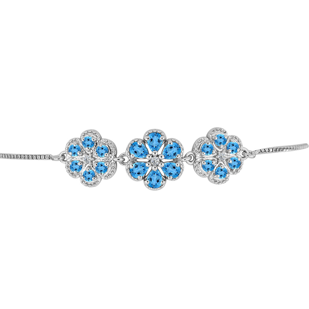 Pulseira de Prata com Topázio Azul da Suiça e Topázio Branco  Contraste: Cabeca de Veado (800) 2 
