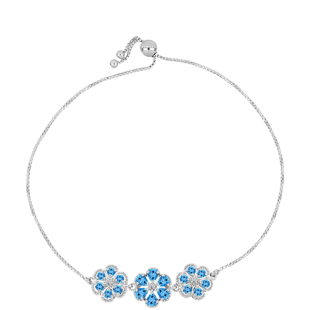 Pulseira de Prata com Topázio Azul da Suiça e Topázio Branco  Contraste: Cabeca de Veado (800)