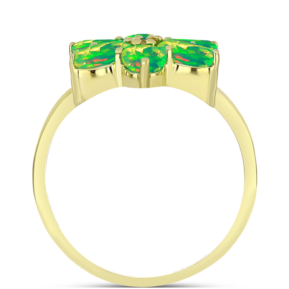 Anel de Prata com Banho de Ouro com Opala Verde do Etíope Lega Dembi e Topázio Branco 2 