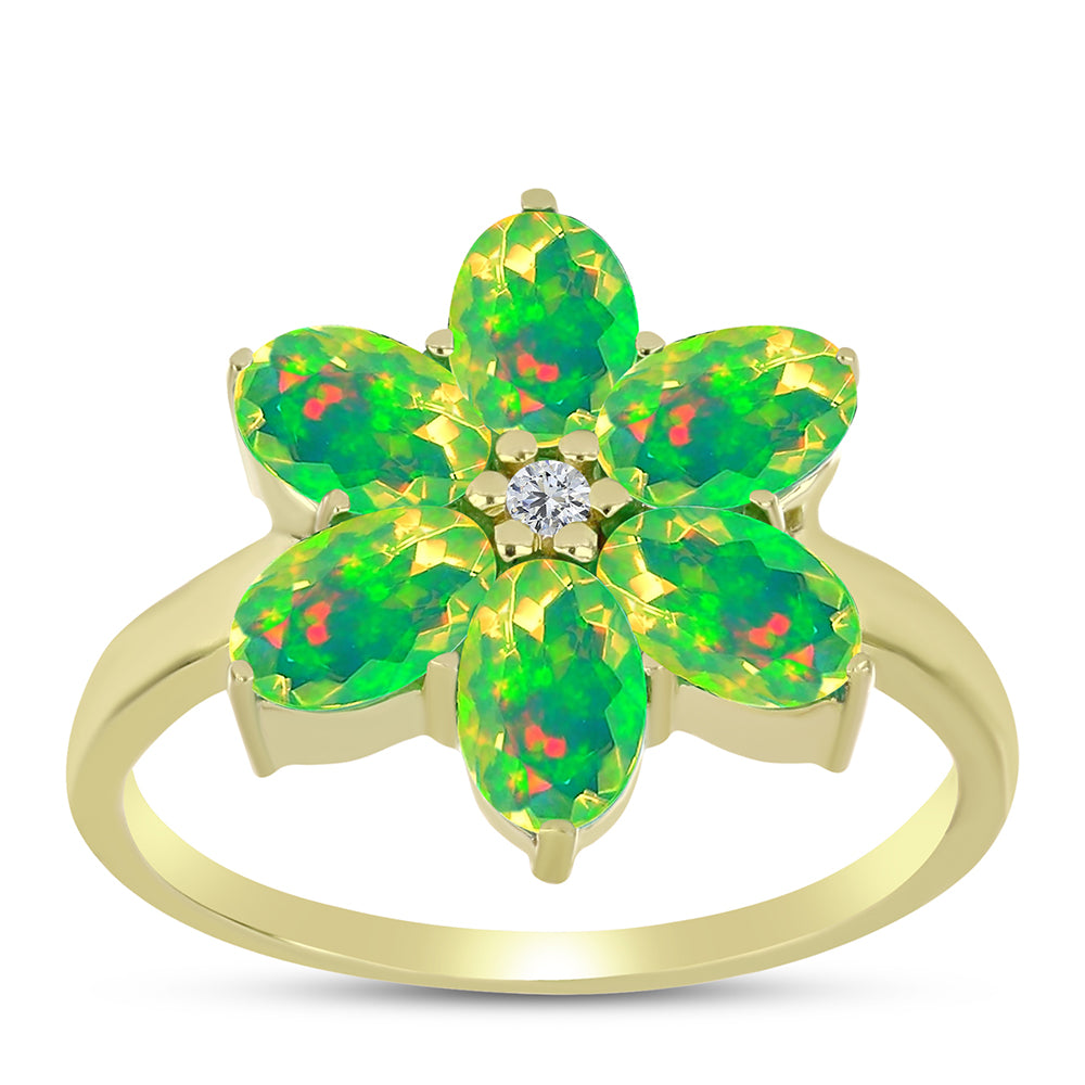 Anel de Prata com Banho de Ouro com Opala Verde do Etíope Lega Dembi e Topázio Branco 3 
