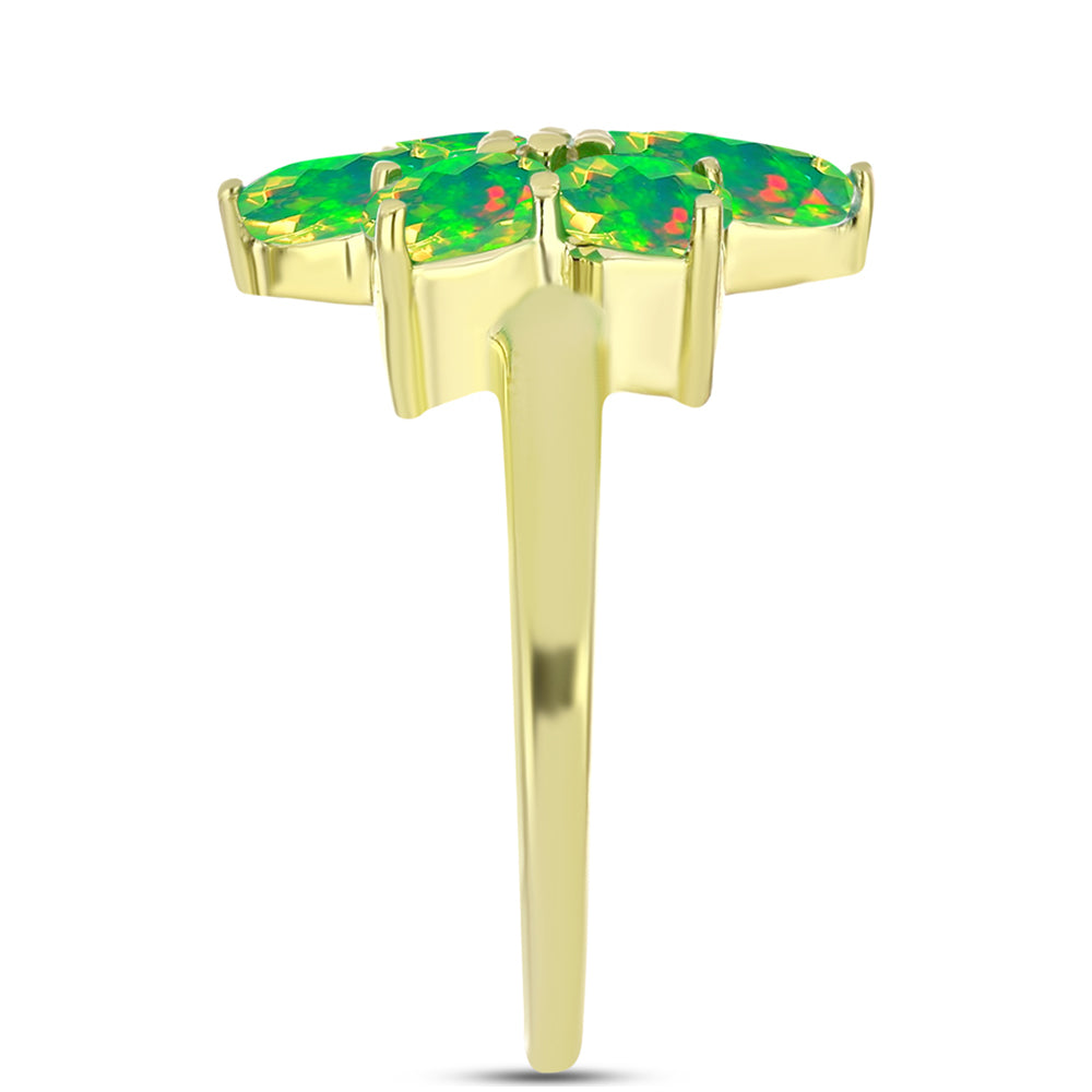 Anel de Prata com Banho de Ouro com Opala Verde do Etíope Lega Dembi e Topázio Branco