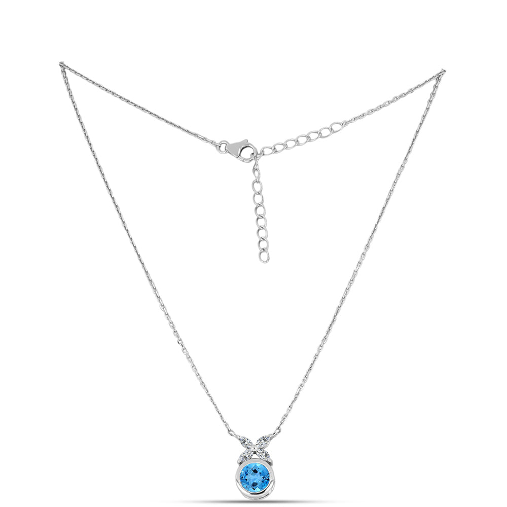 Colar de Prata com Topázio Azul da Suiça e Topázio Branco  Contraste: Cabeca de Veado (800) 1 