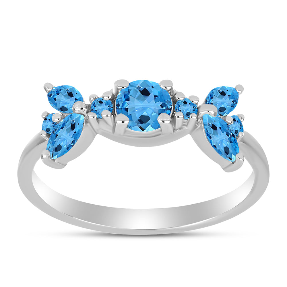 Anel de Prata com Topázio Azul da Suiça