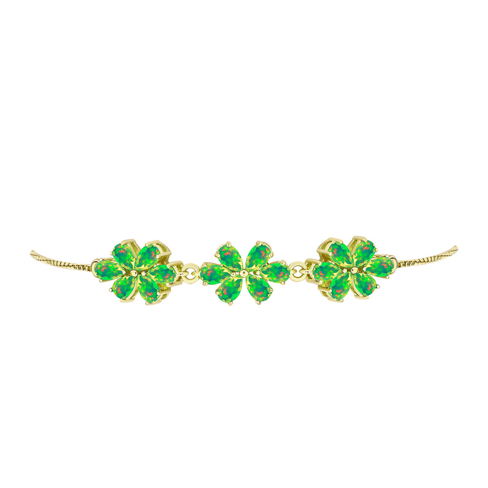 Pulseira de Prata com Banho de Ouro com Opala Verde do Etíope Lega Dembi  Contraste: Cabeca de Veado (800)