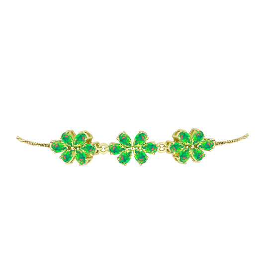 Pulseira de Prata com Banho de Ouro com Opala Verde do Etíope Lega Dembi  Contraste: Cabeca de Veado (800)