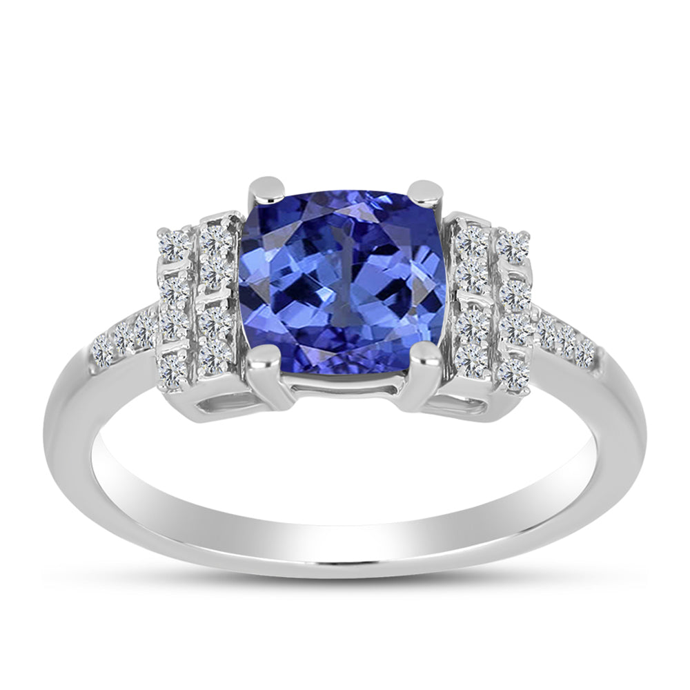 Anel de Prata com Tanzanite AAA e Topázio Branco