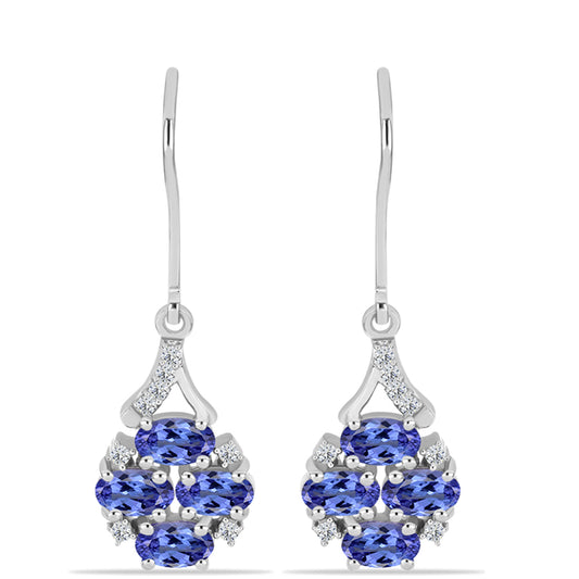 Brincos de Prata com Tanzanite AAA e Topázio Branco