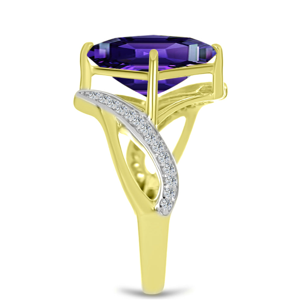 Anel de Prata com Banho de Ouro com Ametista de Marrocos e Topázio Branco  Contraste: Cabeca de Veado (800)