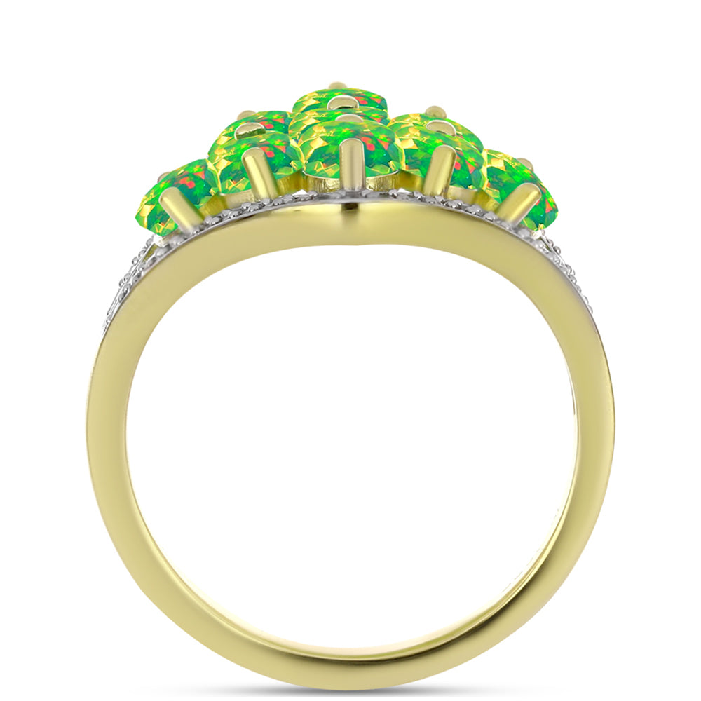 Anel de Prata com Banho de Ouro com Opala Verde do Etíope Lega Dembi e Topázio Branco  Contraste: Cabeca de Veado (800) 2 