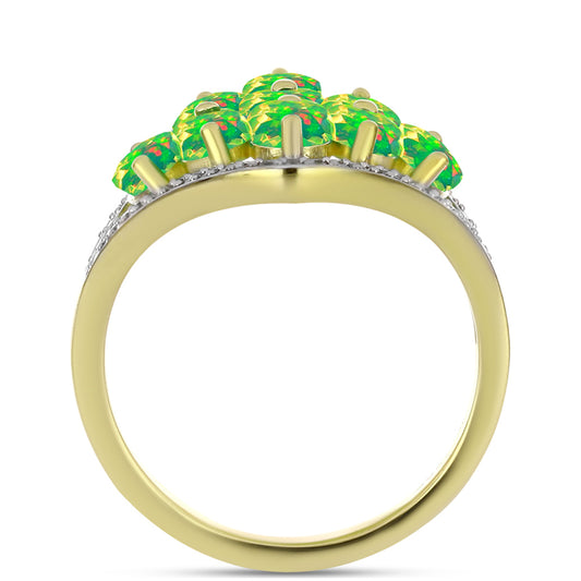 Anel de Prata com Banho de Ouro com Opala Verde do Etíope Lega Dembi e Topázio Branco  Contraste: Cabeca de Veado (800)