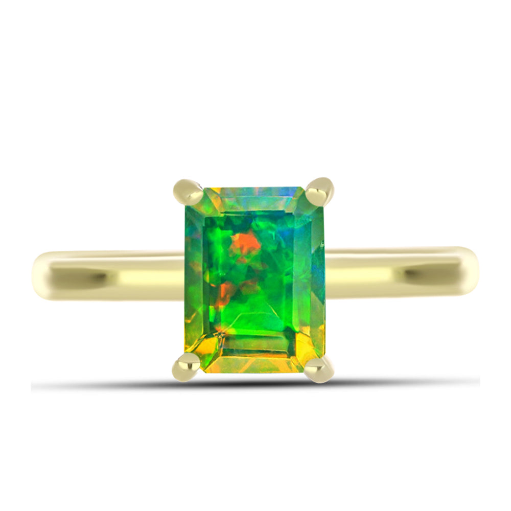 Anel de Prata com Banho de Ouro com Opala Verde do Etíope Lega Dembi 1 