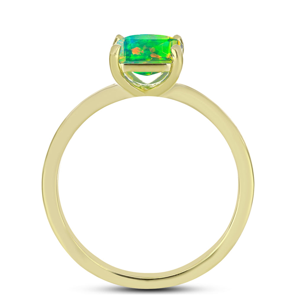 Anel de Prata com Banho de Ouro com Opala Verde do Etíope Lega Dembi