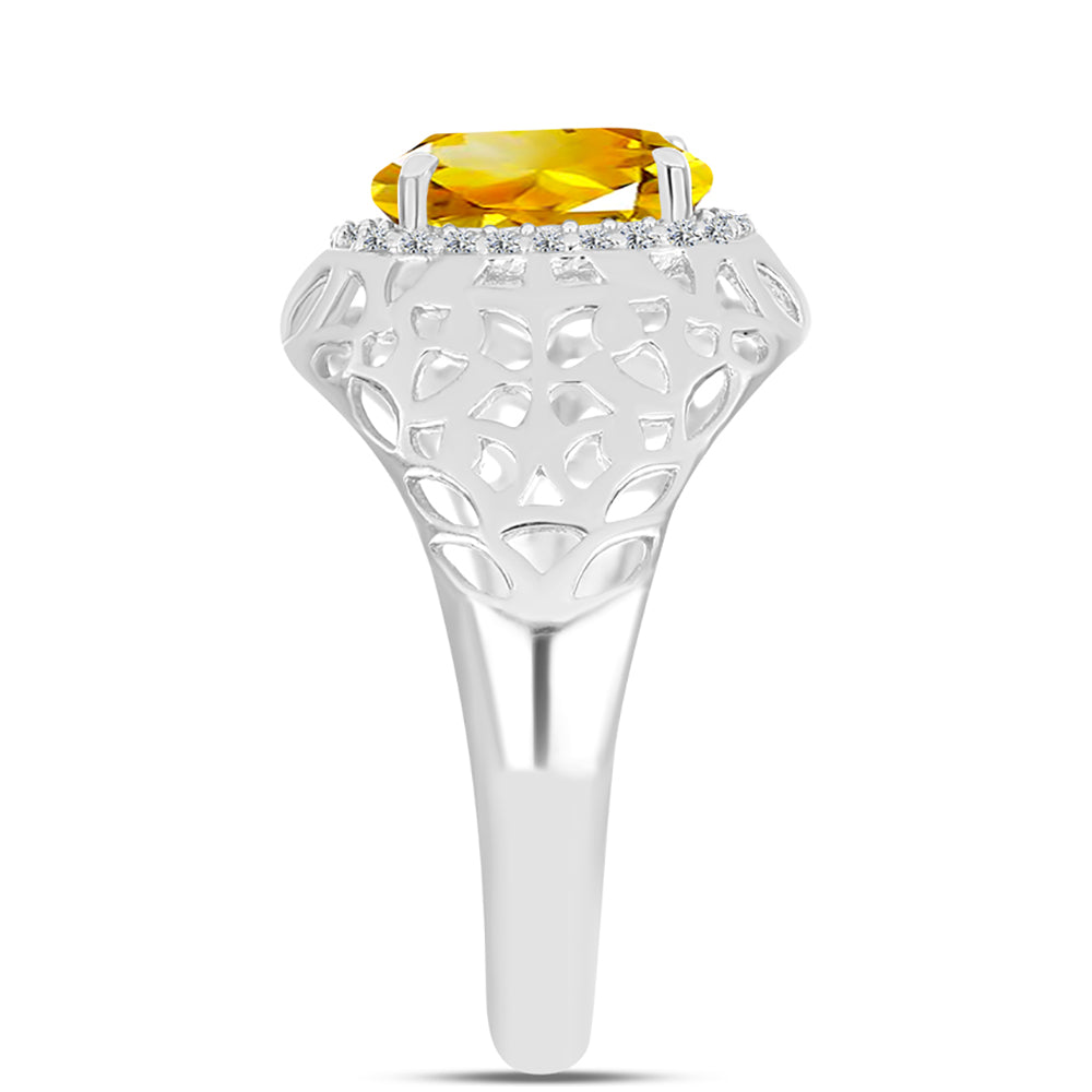 Anel de Prata com Citrino de Ural e Topázio Branco  Contraste: Cabeca de Veado (800) 4 