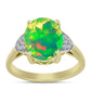 Anel de Prata com Banho de Ouro com Opala Verde do Etíope Lega Dembi e Topázio Branco  Contraste: Cabeca de Veado (800)