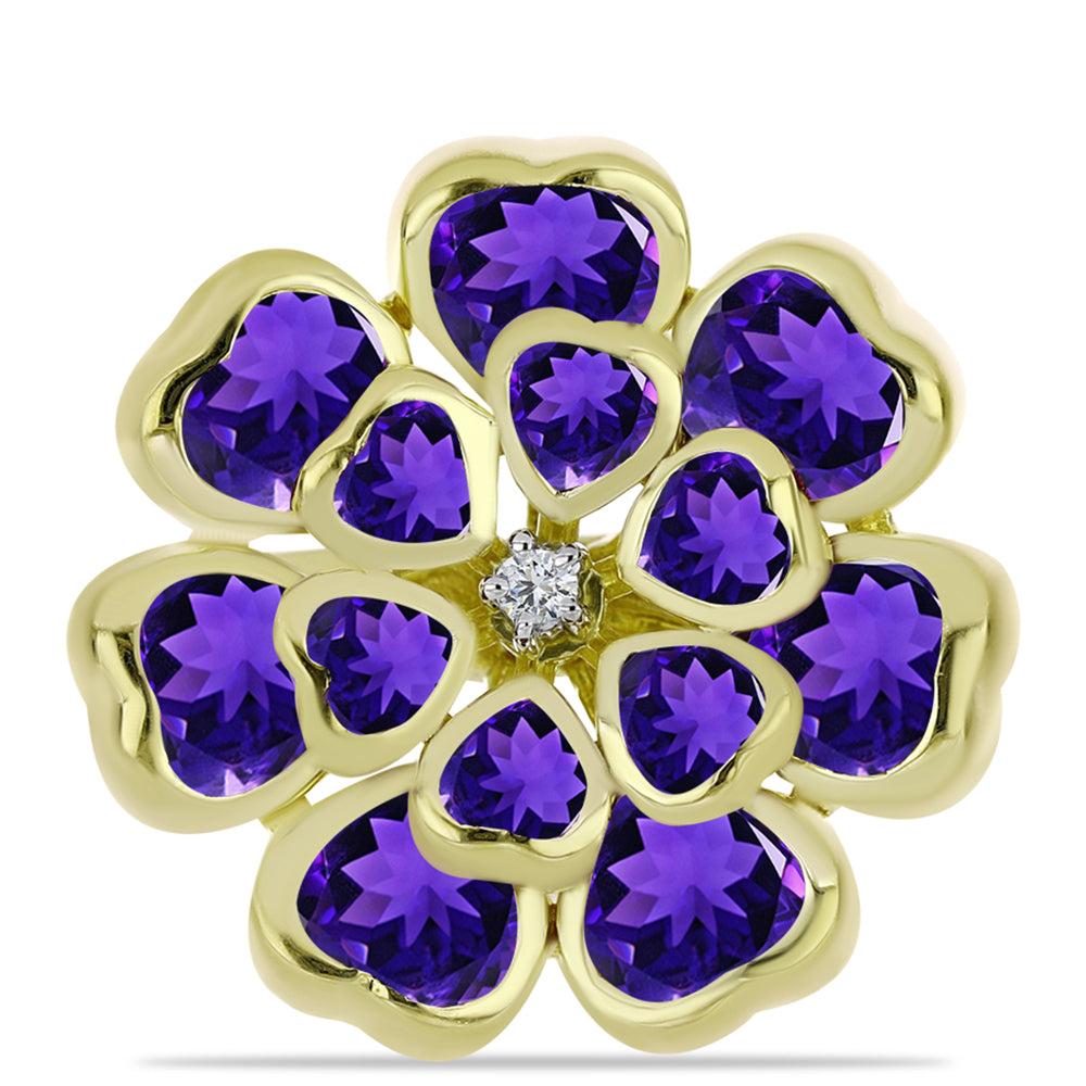Anel de Prata com Banho de Ouro com Ametista de Marrocos e Topázio Branco  Contraste: Cabeca de Veado (800)