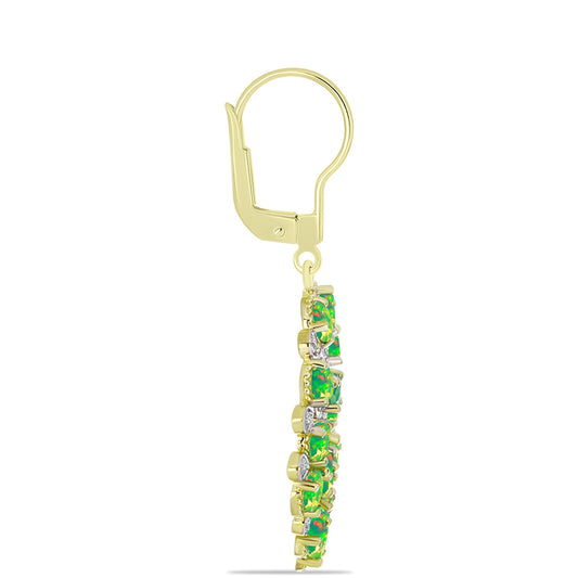 Brincos de Prata com Banho de Ouro com Opala Verde do Etíope Lega Dembi e Topázio Branco