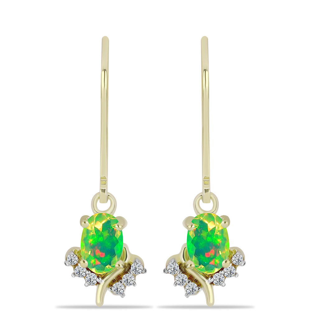 Brincos de Prata com Banho de Ouro com Opala Verde do Etíope Lega Dembi e Topázio Branco 1 