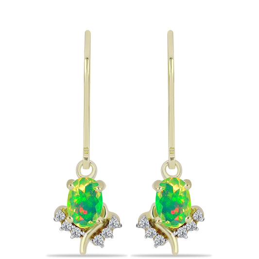 Brincos de Prata com Banho de Ouro com Opala Verde do Etíope Lega Dembi e Topázio Branco