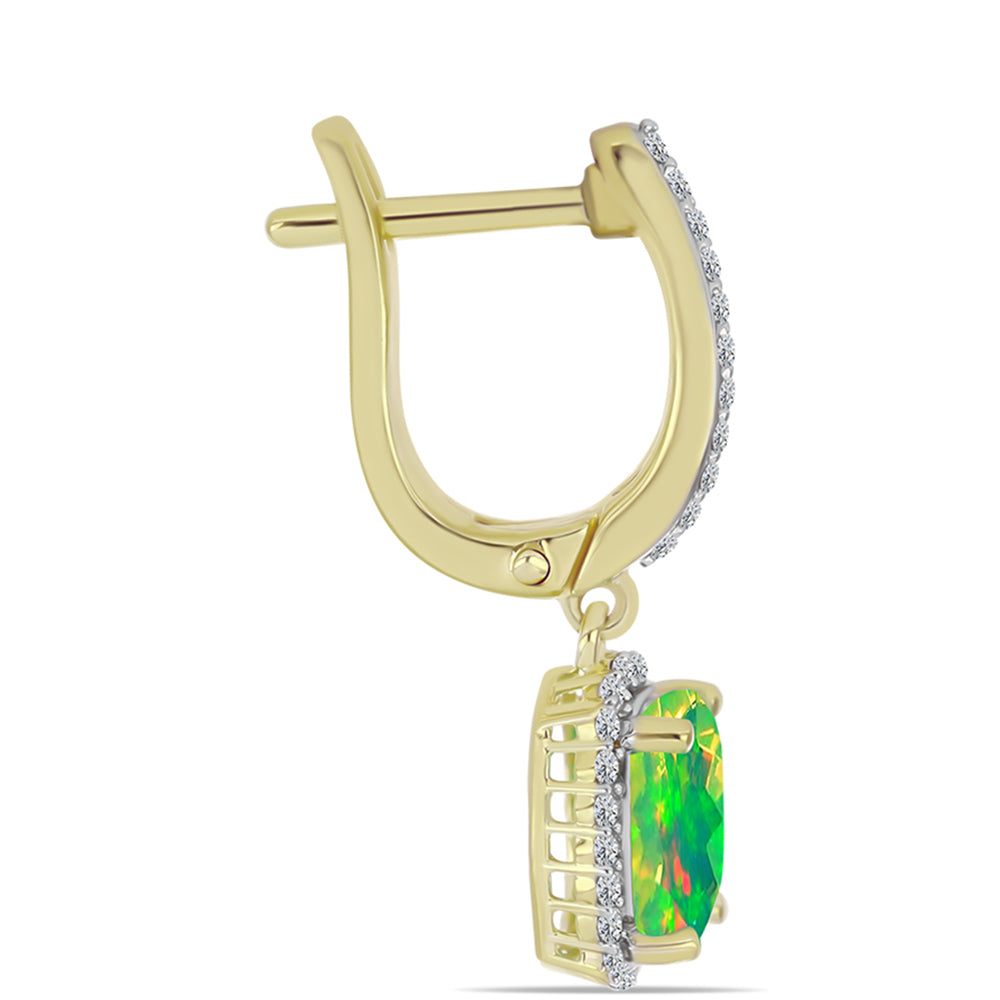 Brincos de Prata com Banho de Ouro com Opala Verde do Etíope Lega Dembi e Topázio Branco 2 