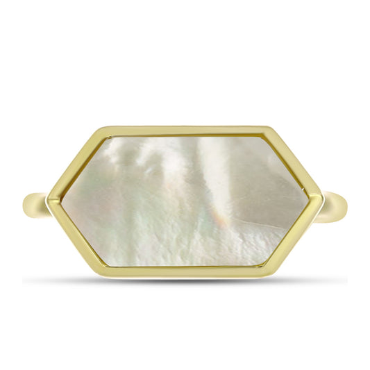 Anel de Prata com Banho de Ouro com Mãe de Pérola