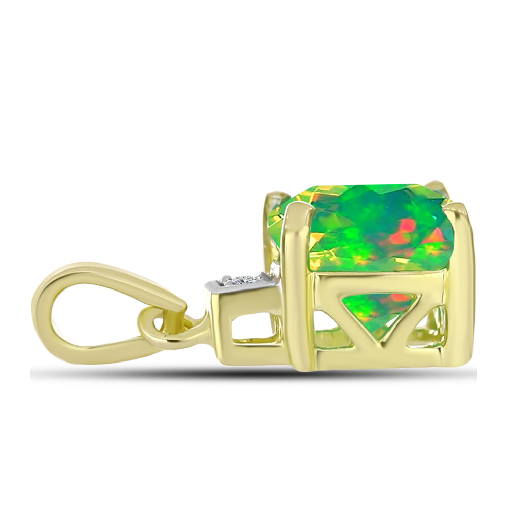 Pendente de Prata com Banho de Ouro com Opala Verde do Etíope Lega Dembi e Topázio Branco
