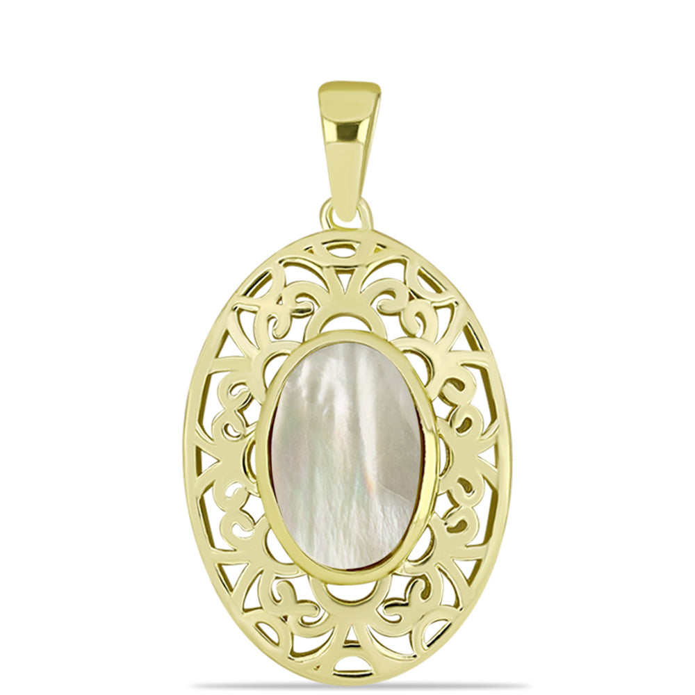 Pendente de Prata com Banho de Ouro com Mãe de Pérola  Contraste: Cabeca de Veado (800)