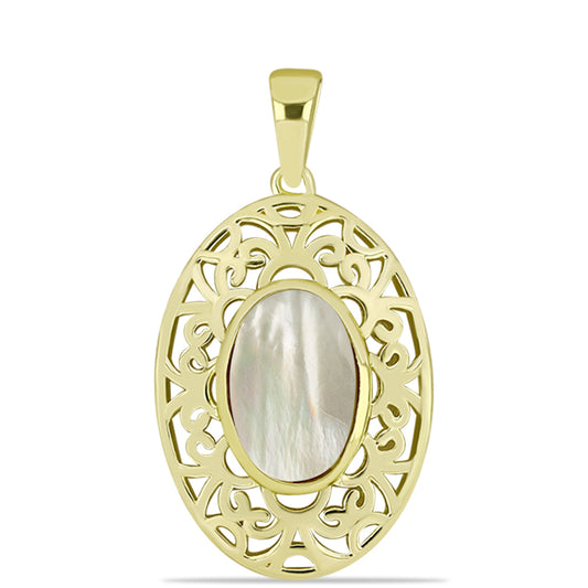 Pendente de Prata com Banho de Ouro com Mãe de Pérola  Contraste: Cabeca de Veado (800)