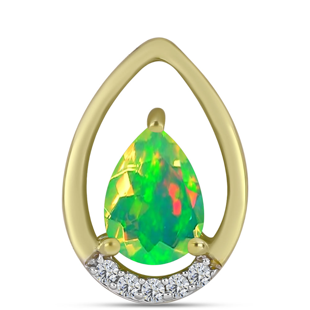 Pendente de Prata com Banho de Ouro com Opala Verde do Etíope Lega Dembi e Topázio Branco 1 