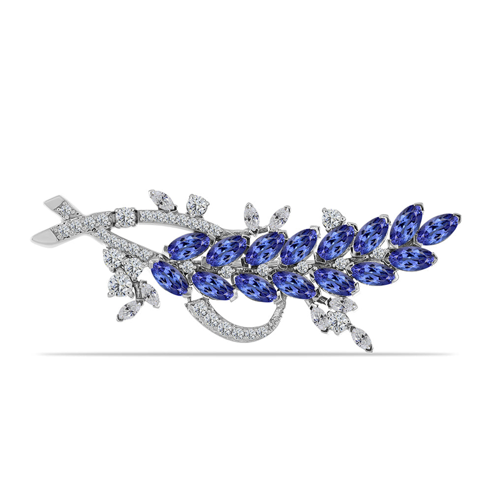 Alfinete de Prata com Tanzanite AAA e Topázio Branco  Contraste: Cabeca de Veado (800) 1 