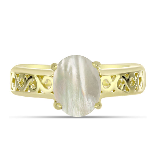 Anel de Prata com Banho de Ouro com Mãe de Pérola