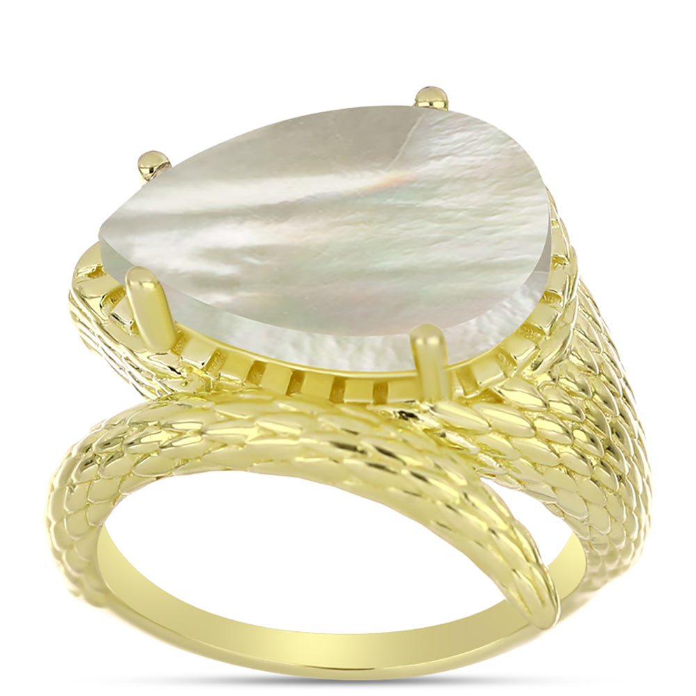 Anel de Prata com Banho de Ouro com Mãe de Pérola  Contraste: Cabeca de Veado (800) 1 