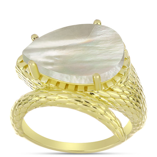 Anel de Prata com Banho de Ouro com Mãe de Pérola  Contraste: Cabeca de Veado (800)