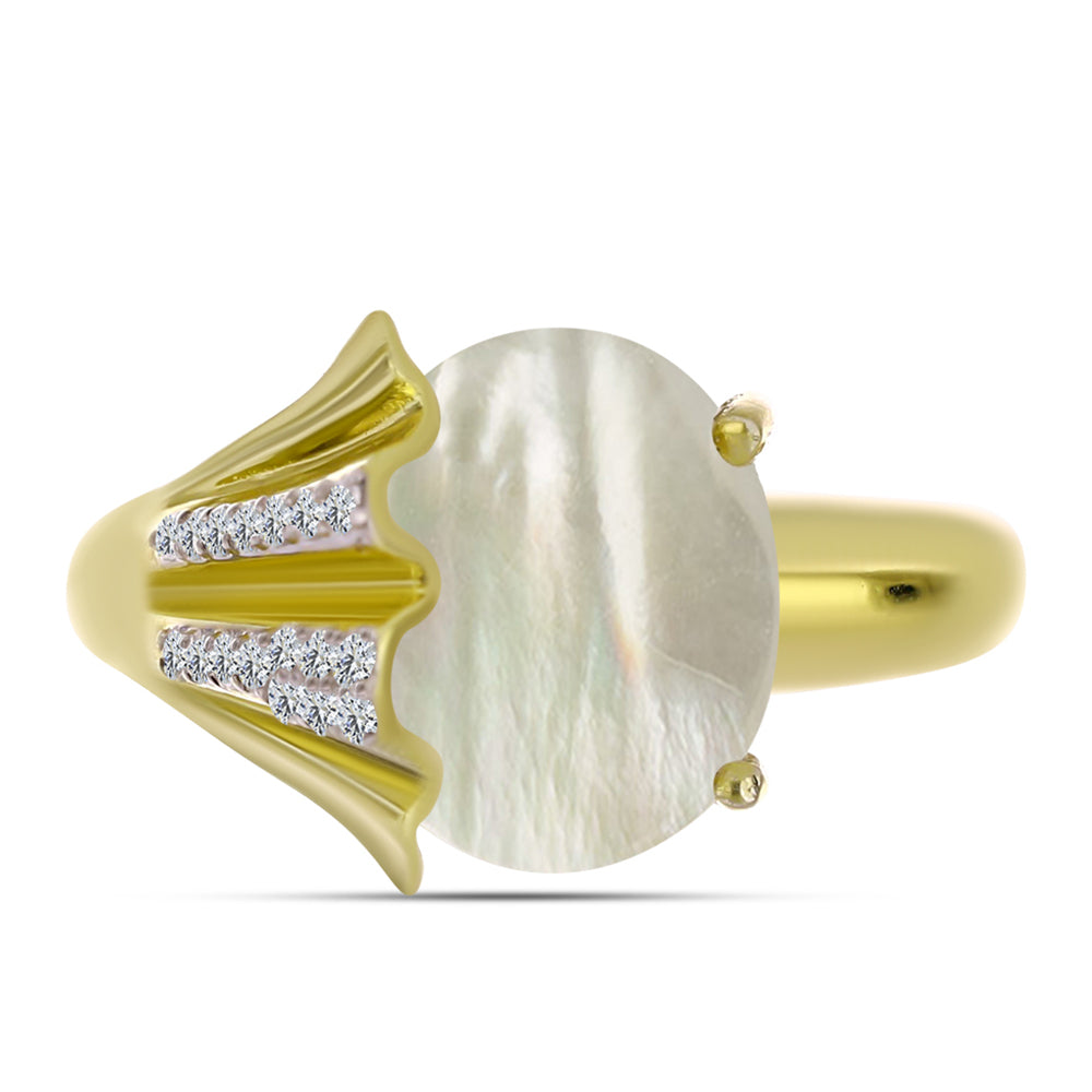 Anel de Prata com Banho de Ouro com Mãe de Pérola e Topázio Branco  Contraste: Cabeca de Veado (800) 1 