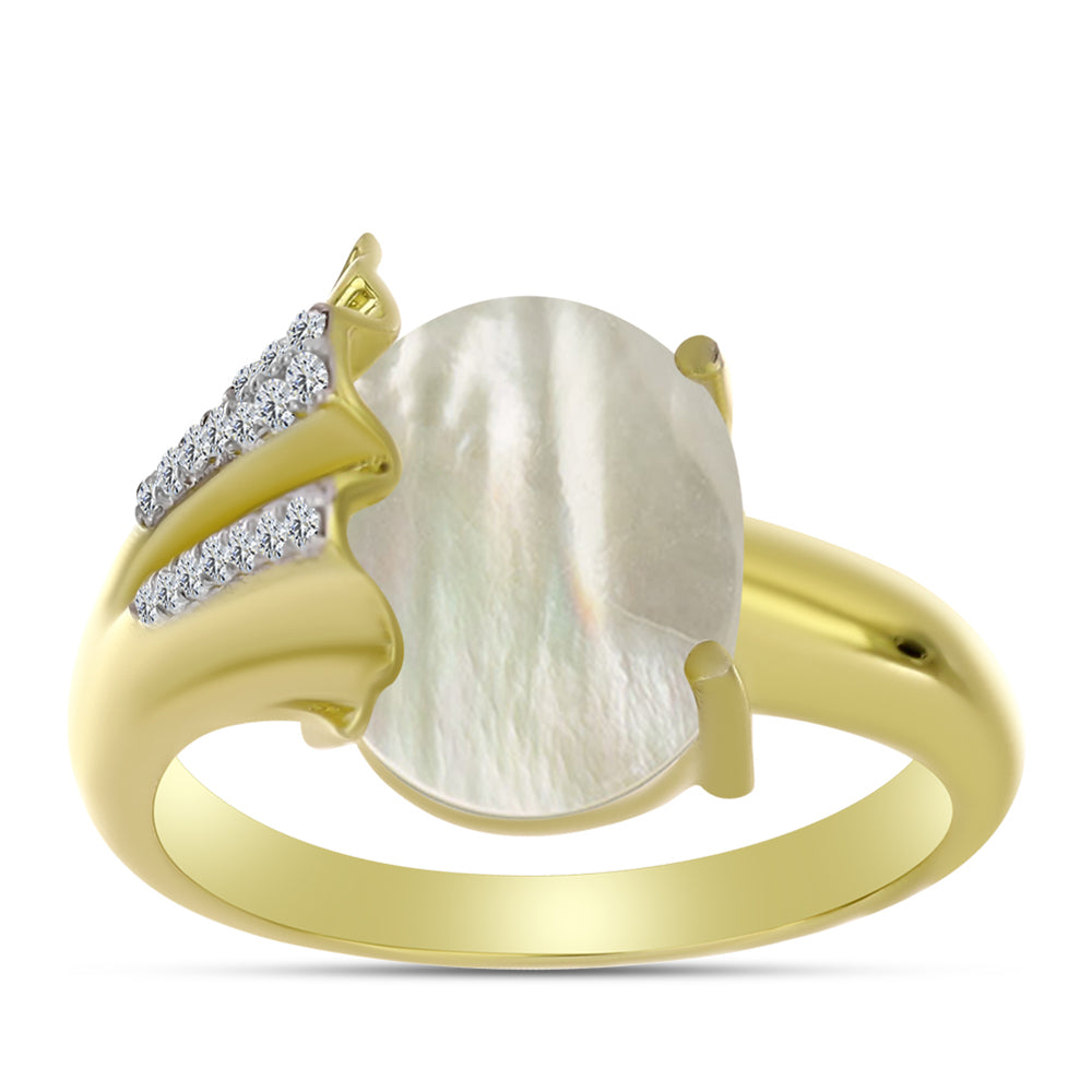 Anel de Prata com Banho de Ouro com Mãe de Pérola e Topázio Branco  Contraste: Cabeca de Veado (800) 3 