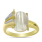 Anel de Prata com Banho de Ouro com Mãe de Pérola e Topázio Branco  Contraste: Cabeca de Veado (800)