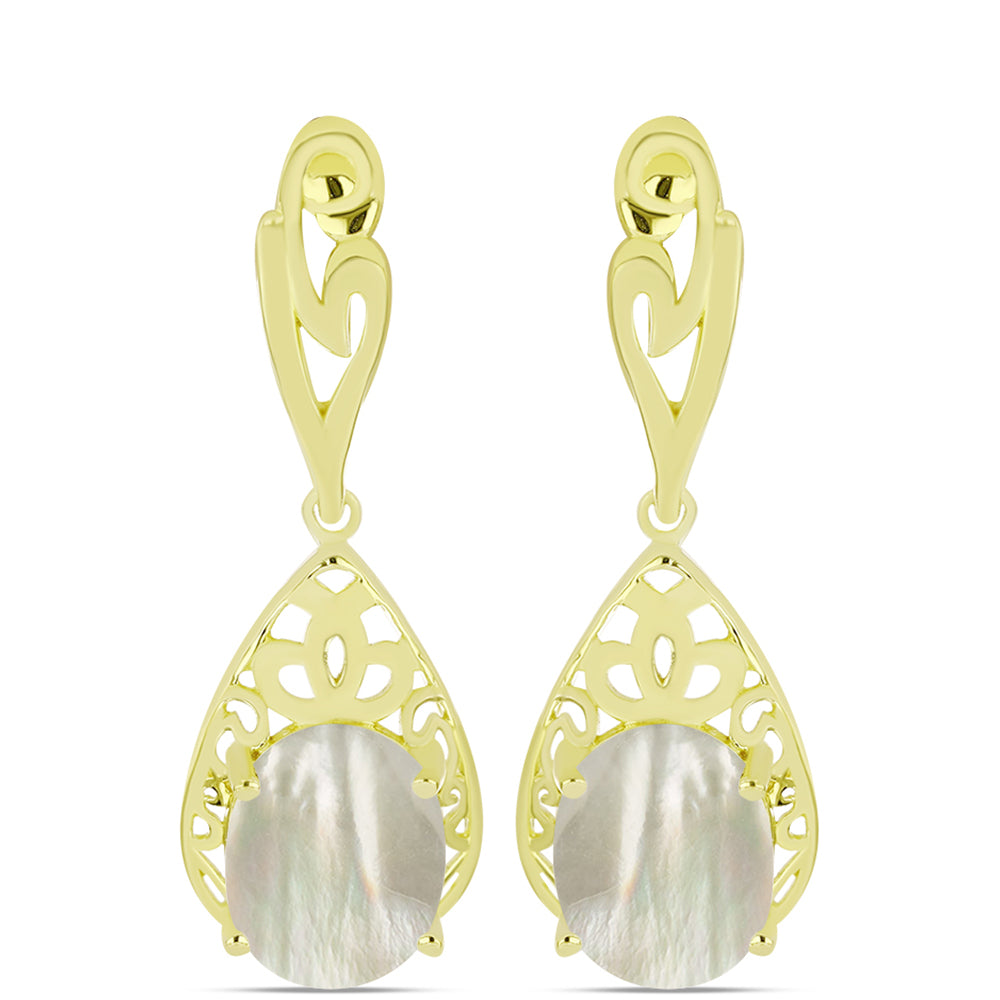 Brincos de Prata com Banho de Ouro com Mãe de Pérola  Contraste: Cabeca de Veado (800) 1 