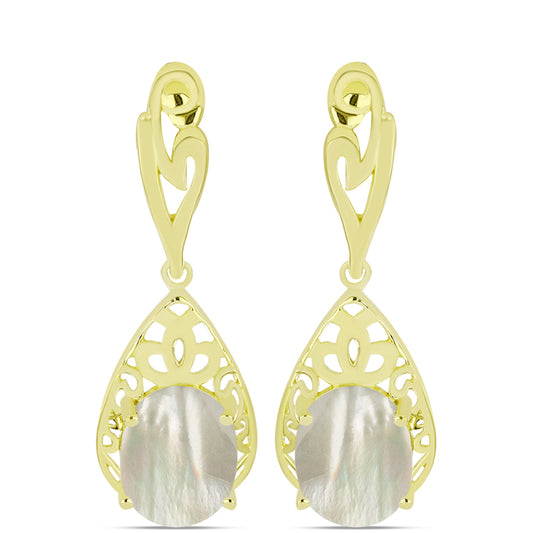 Brincos de Prata com Banho de Ouro com Mãe de Pérola  Contraste: Cabeca de Veado (800)