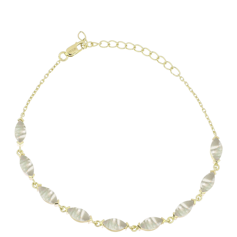 Pulseira de Prata com Banho de Ouro com Mãe de Pérola  Contraste: Cabeca de Veado (800)