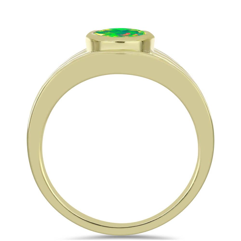 Anel de Prata com Banho de Ouro com Opala Verde do Etíope Lega Dembi  Contraste: Cabeca de Veado (800)