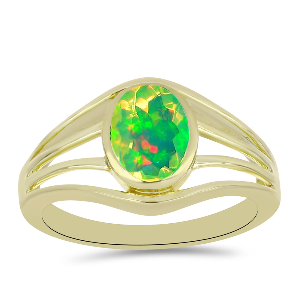 Anel de Prata com Banho de Ouro com Opala Verde do Etíope Lega Dembi  Contraste: Cabeca de Veado (800) 3 